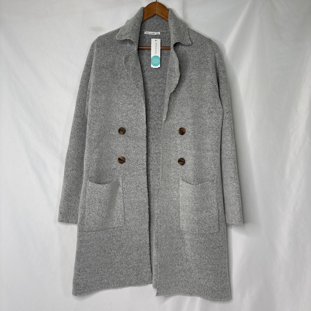 Pink Clover Hayley Double Pocket Gray Knit Coatigan Sweater Jacket Small NEW